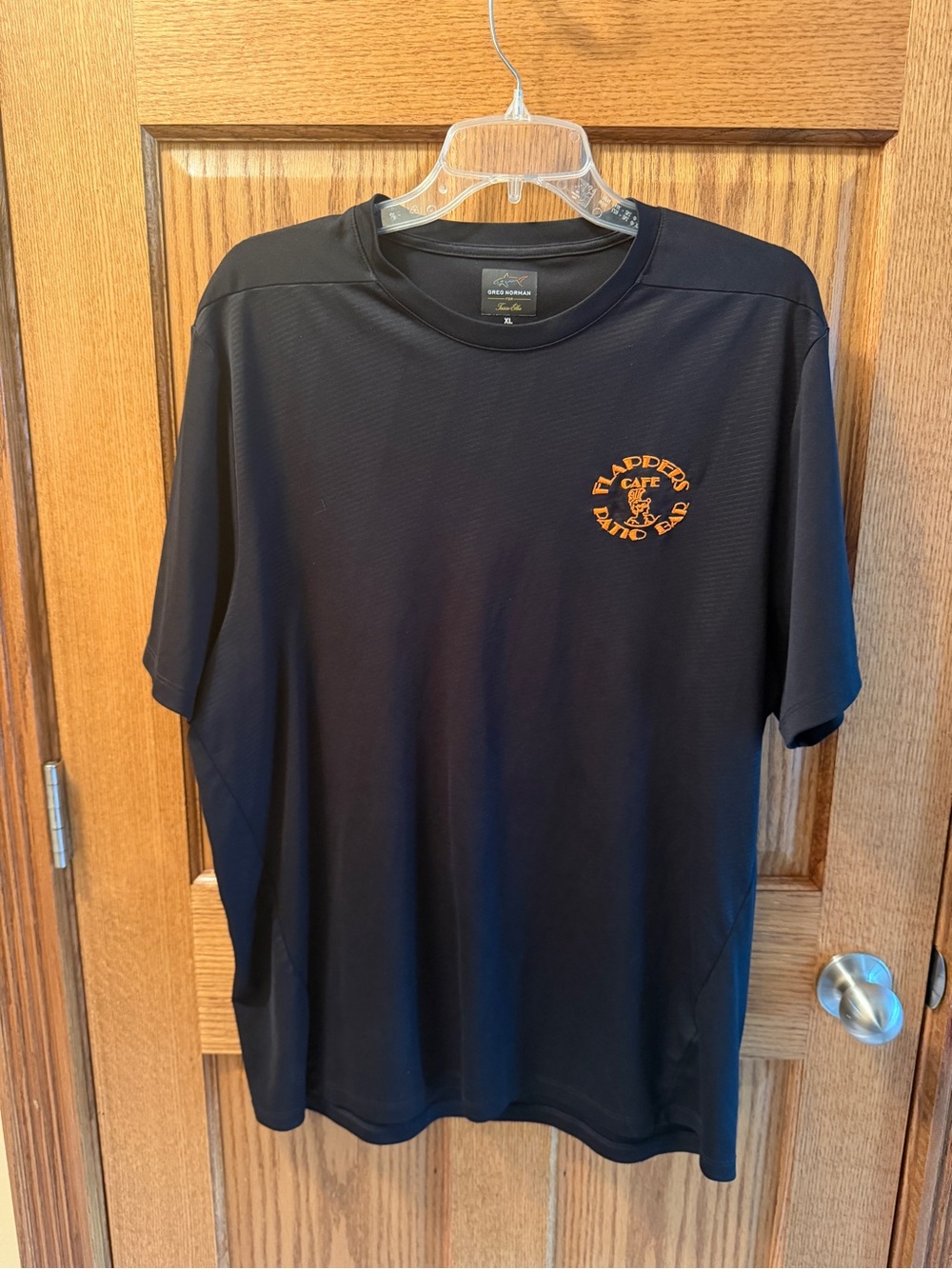 Greg Norman Xl Sports Black Short-Sleeve Tee with Orange Chest Emblem